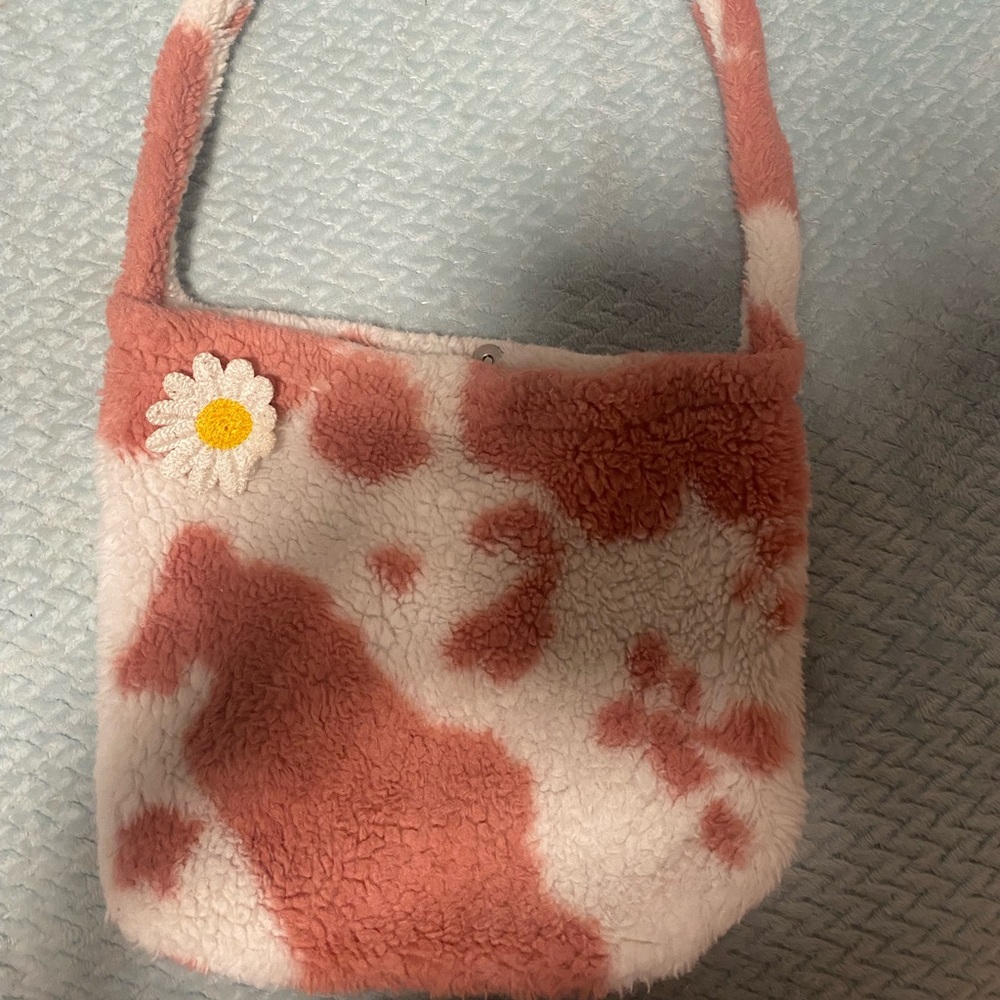 Pink and White Cow Print Fur Bag